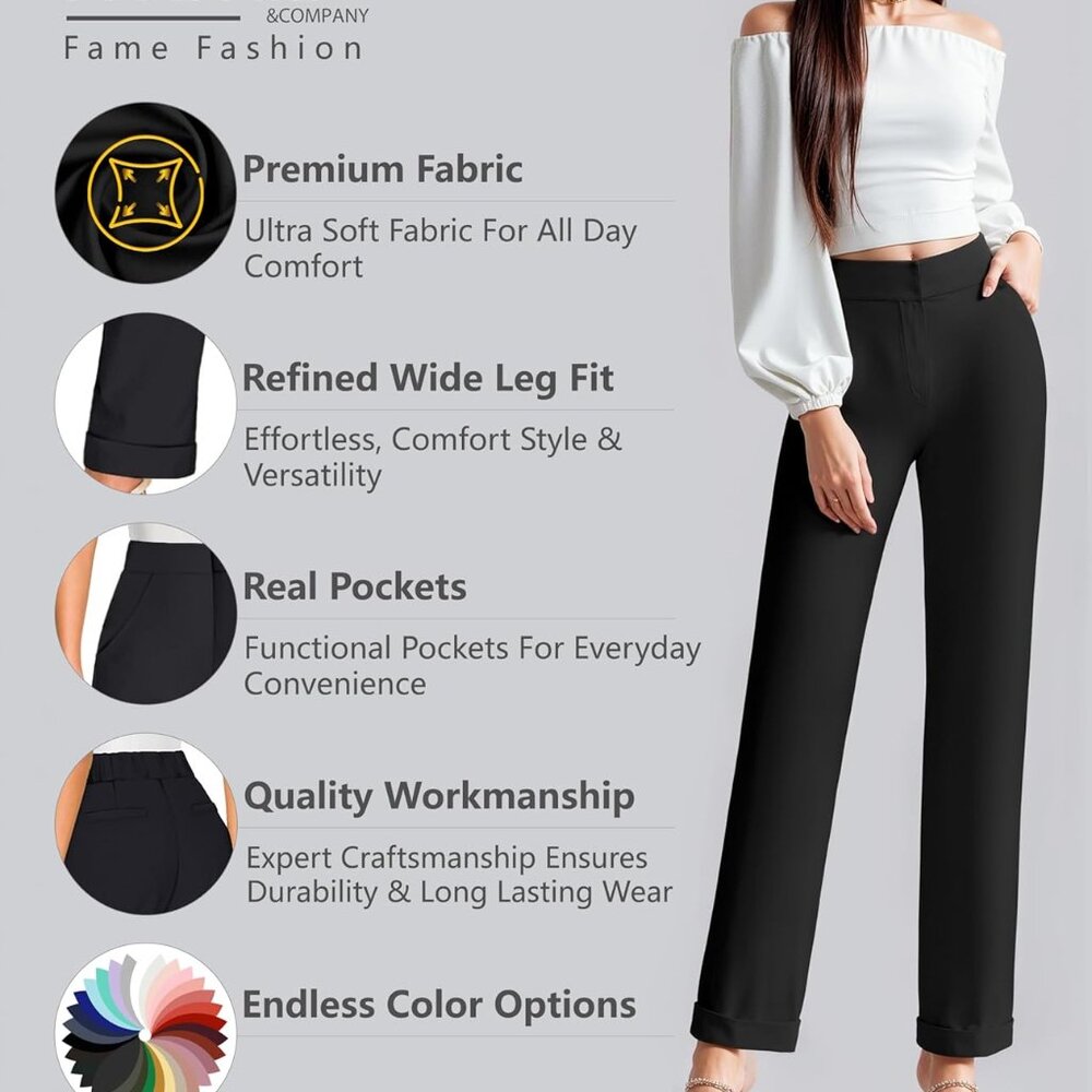 Women's High Waist Lightweight Solid Long Pants E… - image 2